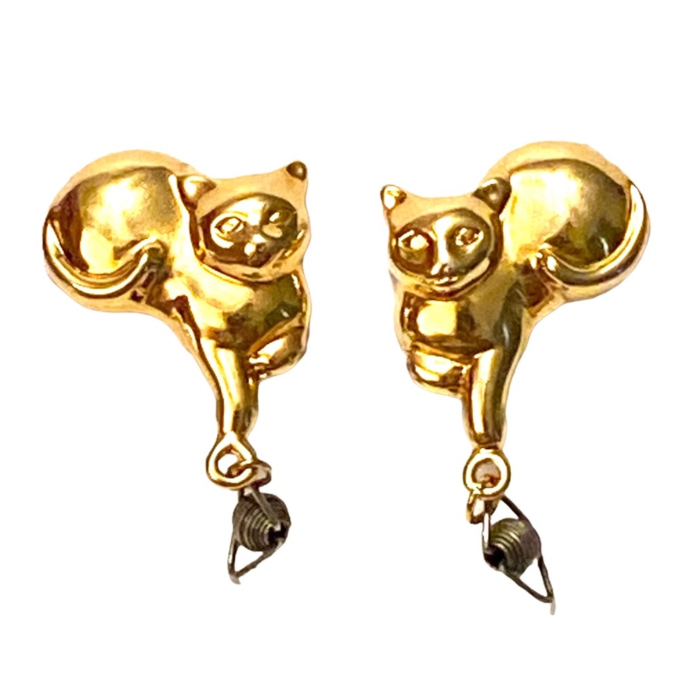 AVON Cat Earrings Dangle Gold Clip on Vintage